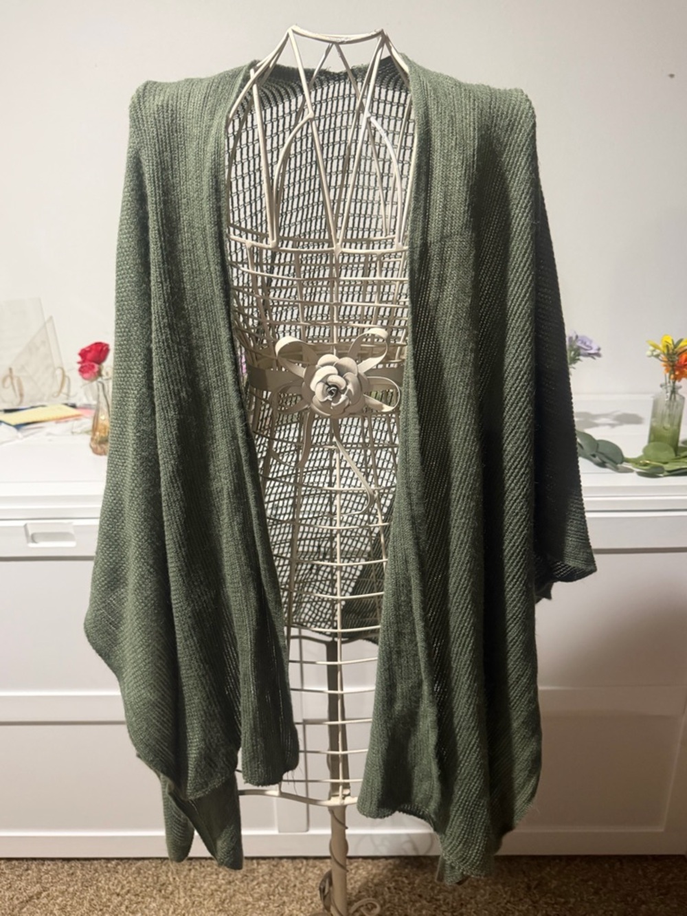 just be Olive Open-Front Draped Knit Cardigan